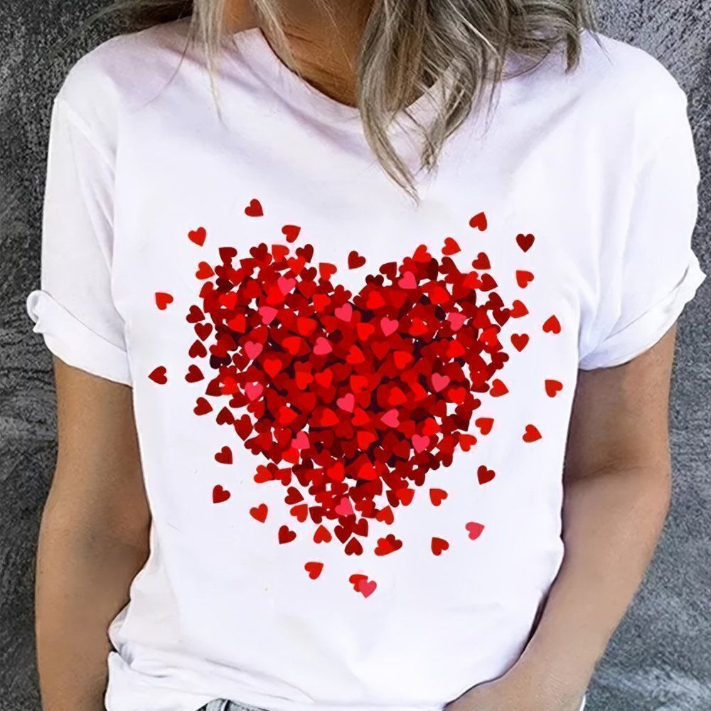 Valentines Day Tee Cluster Bursting Heart‎ Crew Neck Size Large NWOT